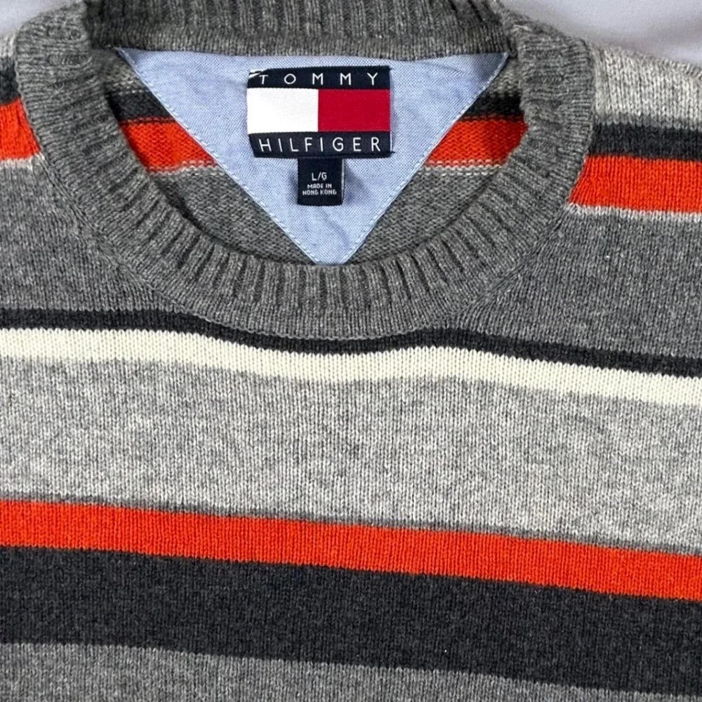 Vintage Tommy Hilfiger Mens Large Striped Cotton Lambswool Crewneck Sweater
